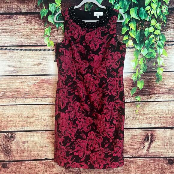 Teri Jon by Rickie Freeman Cocktail Sheath Dress Size 12 Floral Beaded Midi - Picture 2 of 7